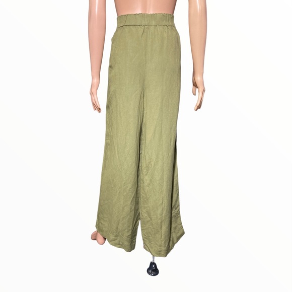 MADEWELL Olive Green Elastic Waist Pull-On Linen Blend Wide-Leg Relaxed Pants L - Picture 3 of 8